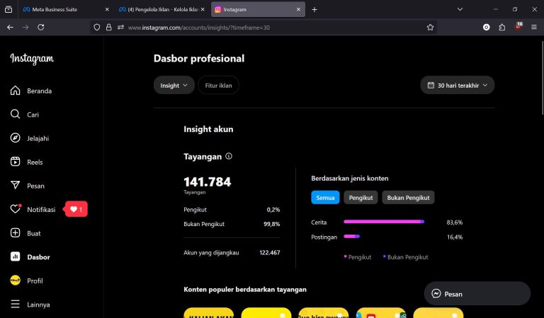 hasil tayangan dashboard ig