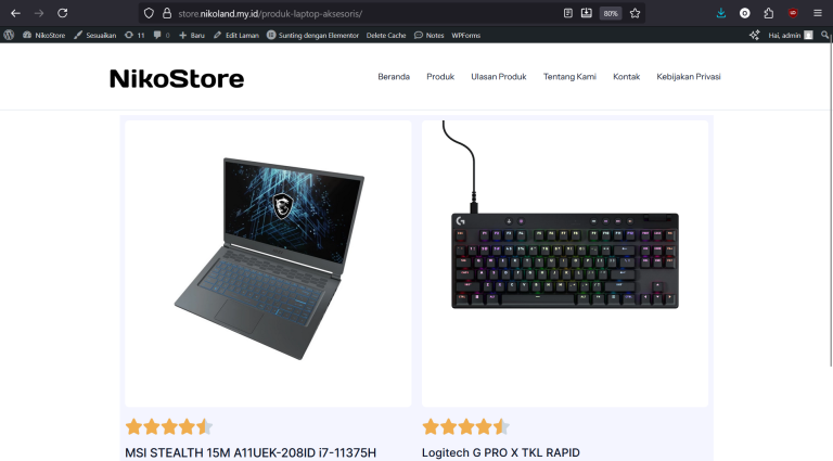 gambar dokumentasi halaman produk katalog nikostore